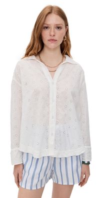 Free People Mae Eyelet Shirt Ecru Wash L