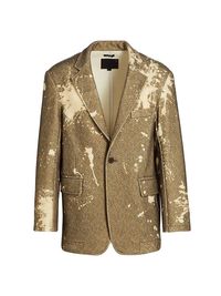 Men's Splatter Wool Oversized Blazer - Splattered Khaki Tweed - Size Medium