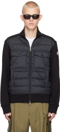 Moncler Blouson noir rembourré en duvet à glissière