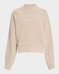 Mock-Neck Paillette Horizontal Open-Knit Sweater