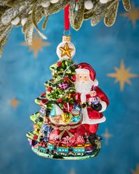 Santa On A Toy Pedestal Ornament