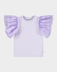 Girl's Robyn Tulle-Sleeve Cotton T-Shirt, Size 8-12
