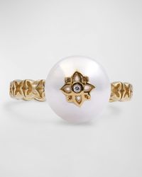 White Pearl and White Diamond Statement Ring in 18K Gold