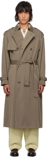 AURALEE Brown Wool Cavalry Twill Laminate Trench Coat