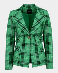 Textured Summer Plaid Cut-Away Blazer