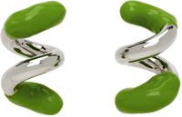 SUNNEI Silver & Green Fusillo Rubberized Earrings