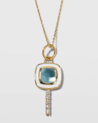 18K Yellow Gold Mini Cushion Key Necklace with White Enamel, Blue Topaz, and Diamonds