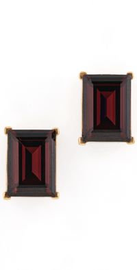 Kenneth Jay Lane Rectangle Stone Pierced Earrings Polished Gold/Smokey Topaz One Size