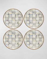 Sterling Check Enamel Canape Plates, Set of 4