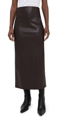 Enza Costa Faux Leather Hi-Waist Curve Skirt Dark Brown 0