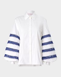 Embroidered Puff-Sleeve Button-Down Shirt