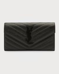 YSL Monogram Large Flap Wallet in Grained Leather