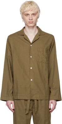 Tekla Green Button Pyjama Shirt