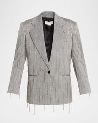 Pinstripe Rhinestone Embroidered Oversized Blazer