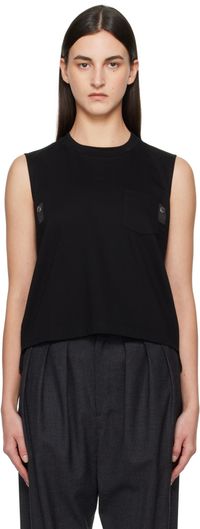 sacai Black Nylon Twill Mix Cotton Jersey Tank Top