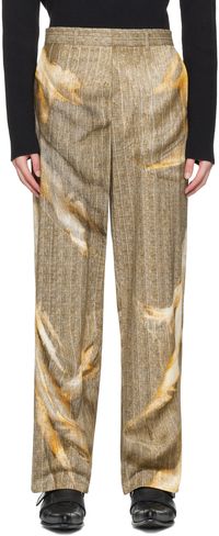 Y/Project Pantalon beige à rayures modifiées et effet décoloré imprimés