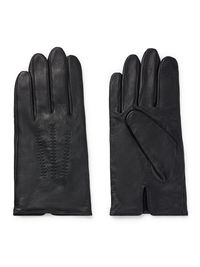 Men's Nappa-Leather Gloves With Metal Logo Lettering - Black - Size 9.5