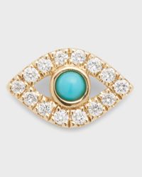 Small Turquoise Cabochon & Diamond Evil Eye Single Earring