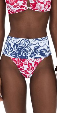 FARM Rio Cashew and Birds High Waist Full Bikini Bottoms Cashew And Birds Red And Blue M