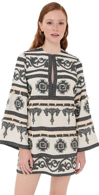 Johanna Ortiz Quetzalcalt Temple Mini Dress Ecru/Black 10