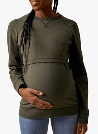 Boob - Sweat de grossesse et d'allaitement col rond en coton bio mélangé - Taille XL - Kaki