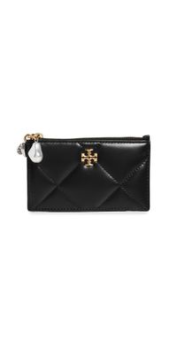 Tory Burch Kira Diamond Quilt Charm Zip Card Case Black One Size
