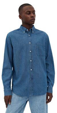 Portuguese Flannel Denim Button Down Shirt Blue L