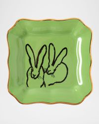 Portrait Plate with Gold Rim - Green