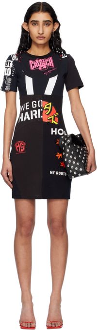 Marine Serre Black Upcycled Graphic T-shirts Minidress