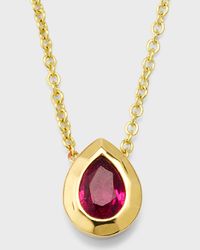 18K Rock Candy Caramella Teardrop Pendant in Rubellite, 16-18"L