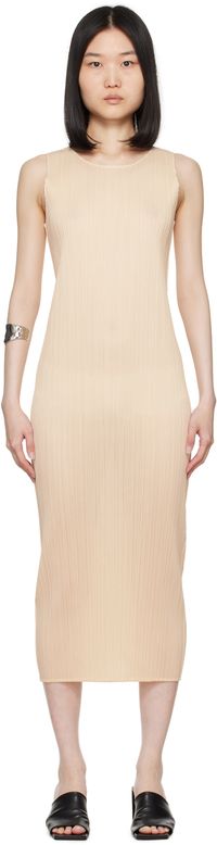 PLEATS PLEASE ISSEY MIYAKE Beige New Colorful Basics 3 Midi Dress