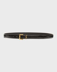 YSL Croc-Embossed Skinny Belt