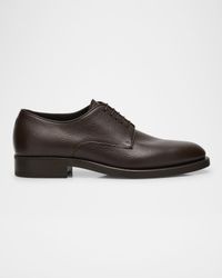 Mens Grained Calf Leather Rubber-Sole Derby Shoes