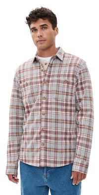 Marine Layer Pacifica Stretch Twill Overshirt Warm Plaid S