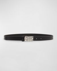 Woven Buckled Leather Skinny Belt