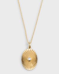 14K Gold Pleated Oval with Diamond Necklace, 16-18"L