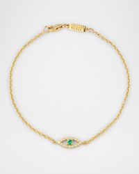 Mini Diamond Open Evil Eye Bracelet with Emerald Center