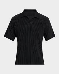 Men's Pleated Johnny Collar Polo Shirt
