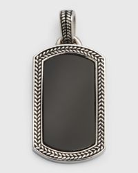 Men's Sterling Silver and Black Onyx Dog Tag Necklace