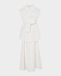Silk-Poplin Combo Gilet Maxi Dress