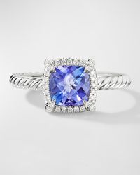 Petite Chatelaine Ring with Gemstone and Diamonds in 18K White Gold, 7mm