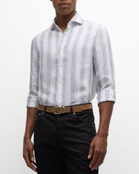 Men's Linen Multi-Stripe Casual Button-Down Shirt