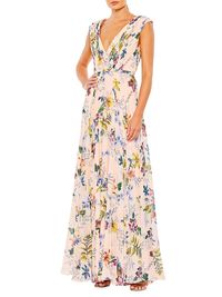 Women's Pleated Floral A-Line Gown - Pink Multi - Size 24