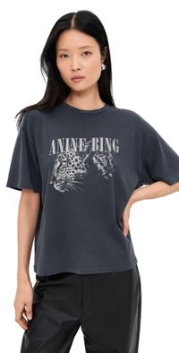 ANINE BING Leopard Cohen Tee Washed Black S
