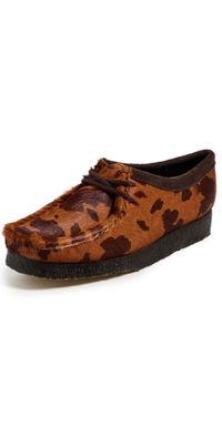 Clarks Cow Hair Wallabee Shoes Brown Cow Print 7