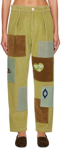 The Elder Statesman Green Patch Trousers