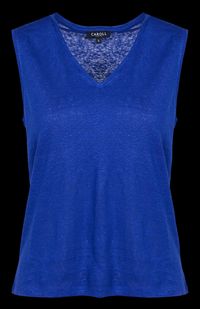 Caroll - Tee-shirt Col V en lin - Taille XS - Bleu