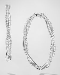 Petite Infinity Hoop Earrings in Silver with Diamonds, 4mm, 1.65"L
