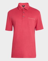 Men's Pique Polo Shirt with Leather-Trim Pocket