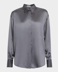 Sequined Cuff Satin Blouse